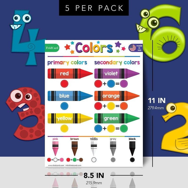 FoldCard Colors Chart for Preschool to Grade 1 Kids – Bright and Colorful Educational Visual/Learning Aid Poster Decoration for Classroom or Homeschool | Glossy Durable Cardstock | 8.5" x 11" | 5 per Pack - Image 2